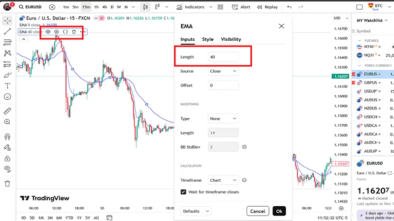 افزودن اندیکاتور مووینگ اوریج به چارت در تریدینگ ویو-مرحله دوم