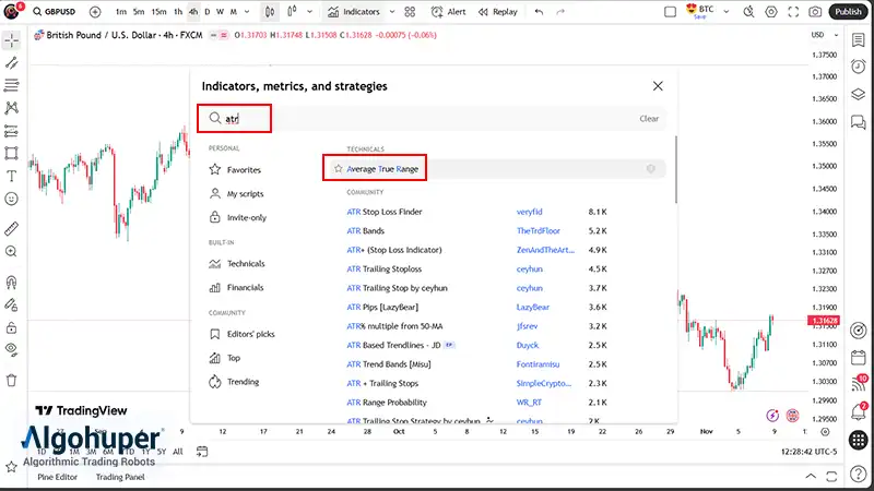 افزودن و مشاهده اندیکاتور ATR در تریدینگ ویو- مرحله دوم