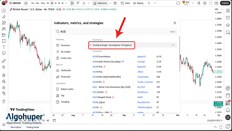 رافزودن و مشاهده اندیکاتور مکدی در تریدینگ ویو- مرحله دوم